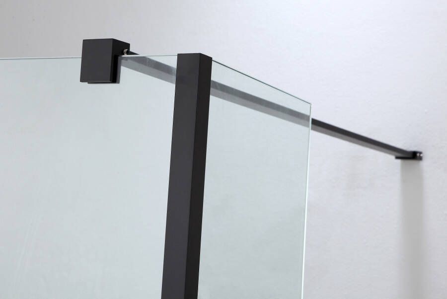 SaniClear Douche zijwand Trust | 30x200 cm | Mat glas | Zwart mat beslag