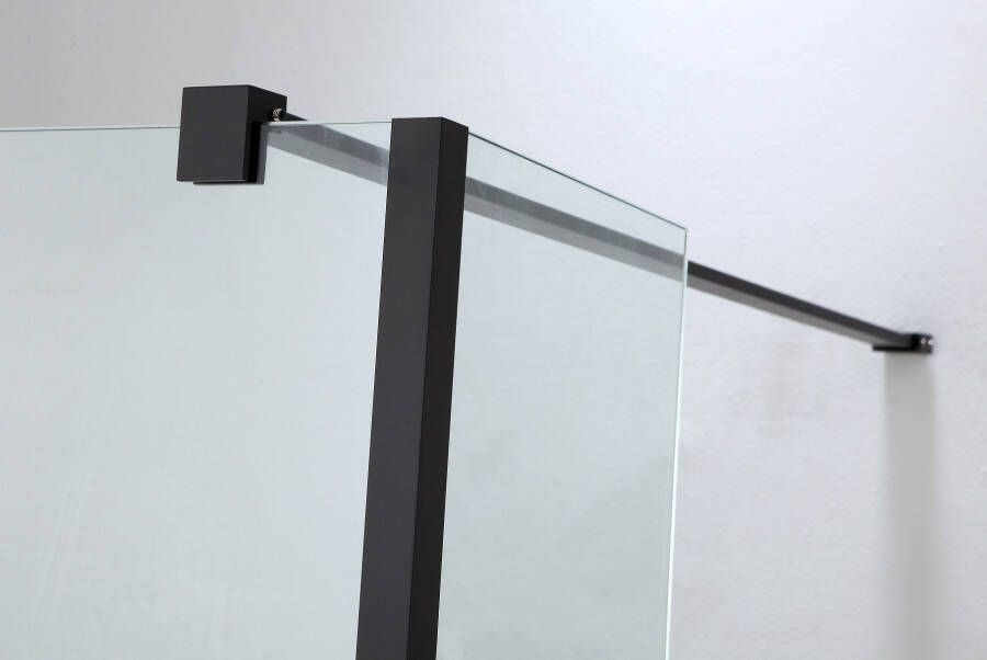 SaniClear Douche zijwand Trust | 40x200 cm | Mat glas | Zwart mat beslag