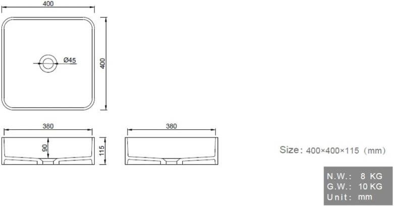 SaniClear Waskom Volcan | Solid surface | Vierkant | Zwart mat