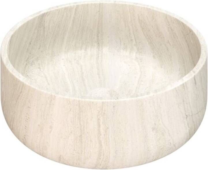 SaniClear Waskom White Travertin | 38 cm | Travertin | Vrijstaand | Rond | Beige Marmer