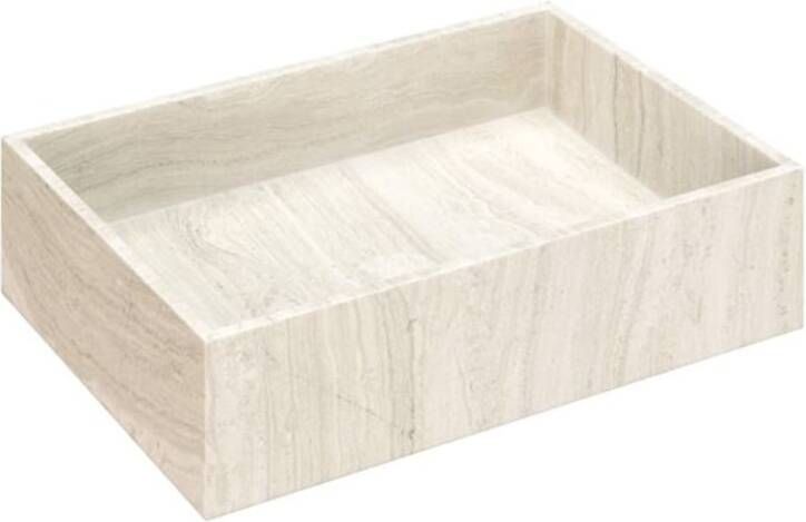 SaniClear Waskom White Travertin | 50x12 cm | Travertin | Vrijstaand | Rechthoekig | Beige Marmer