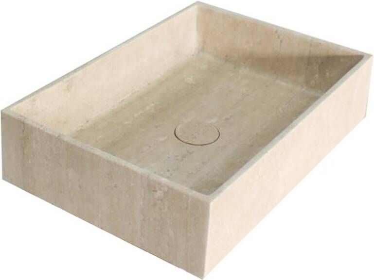 SaniClear Waskom White Travertin | 50x12 cm | Travertin | Vrijstaand | Rechthoekig | Beige Marmer