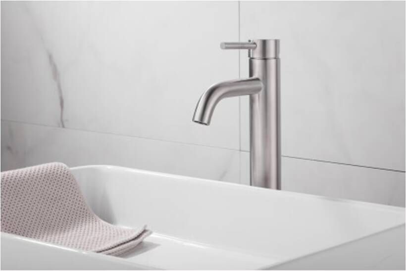 SaniClear Wastafelkraan Plus | Opbouw | Mengkraan | Hoog model | 1-hendel | Rond | rvs