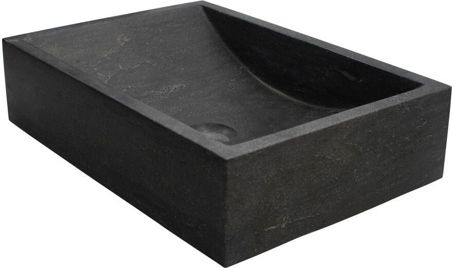 Sanisupply Waskom Box | 50x35x12 cm | Natuursteen | Vrijstaand | Vierkant | Antraciet