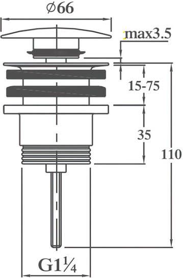 Sanisupply Afvoerplug 5 4" | Click waste | Messing | Rond | Rvs look