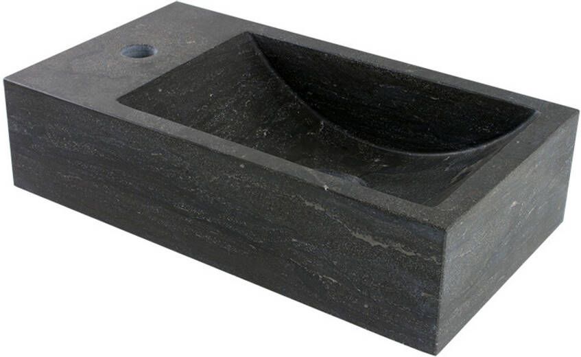 Sanisupply Recto fontein natuursteen 40x22x10 cm links zwart
