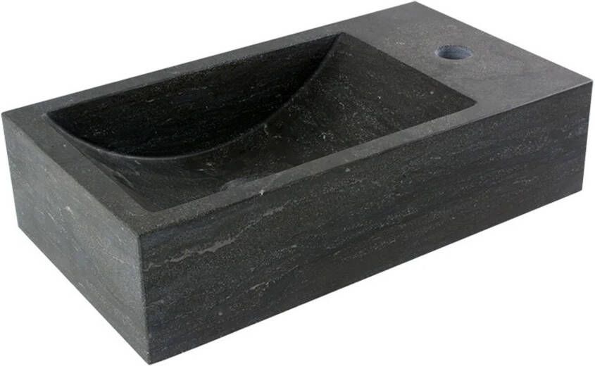 Sanisupply Recto fontein natuursteen 40x22x10 cm rechts zwart