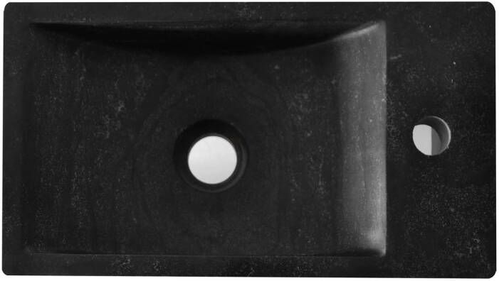Sanisupply Recto mini fontein natuursteen 36x18x10 cm rechts zwart