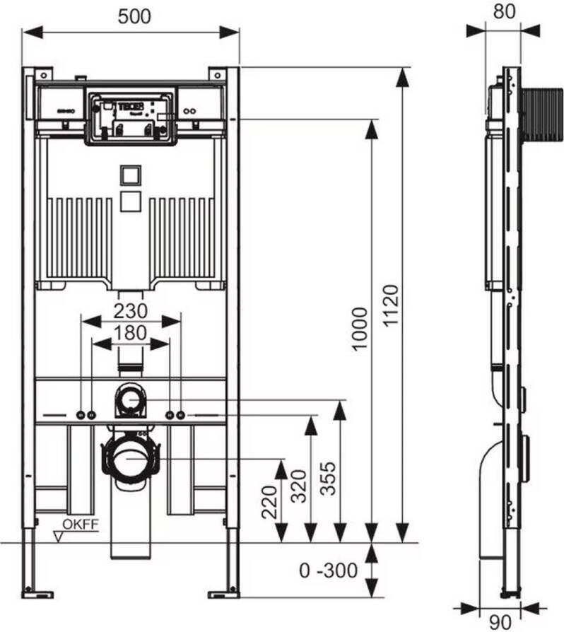 Tece Inbouwreservoir Profil | Met Octa-II-spoelkast | 112 cm | Frontbediening | Ondiep