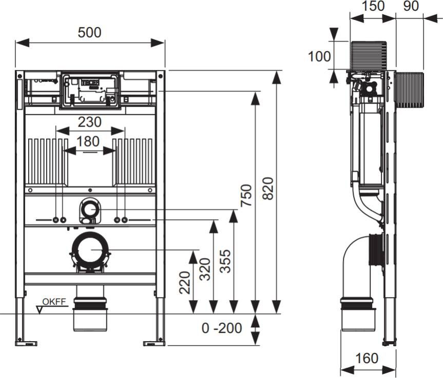 Tece toilet Inbouwreservoir WC Laag Inbouwframe 82 cm