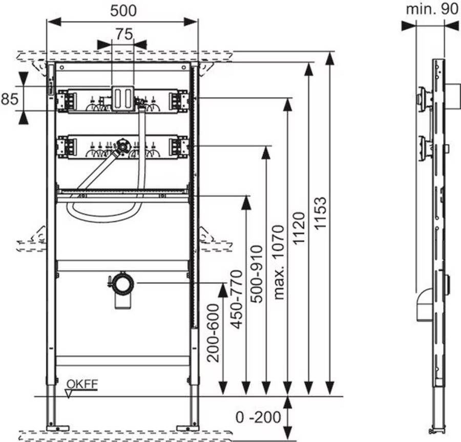 Tece Inbouwreservoir Profil | Urinioir | Met drukspoelerbehuizing U1 | 112 cm