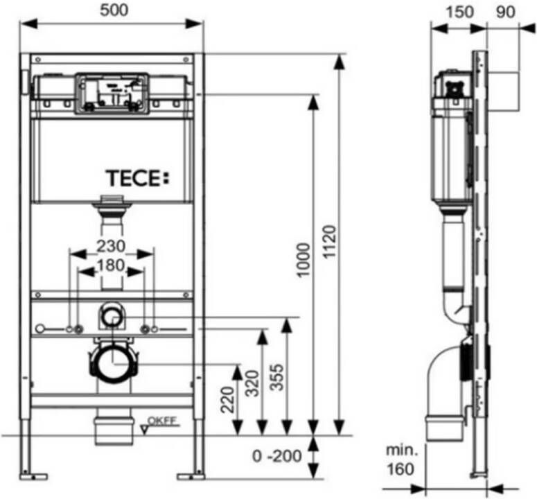 Tece toilet Inbouwreservoir WC Standaart Inbouwframe 112 cm