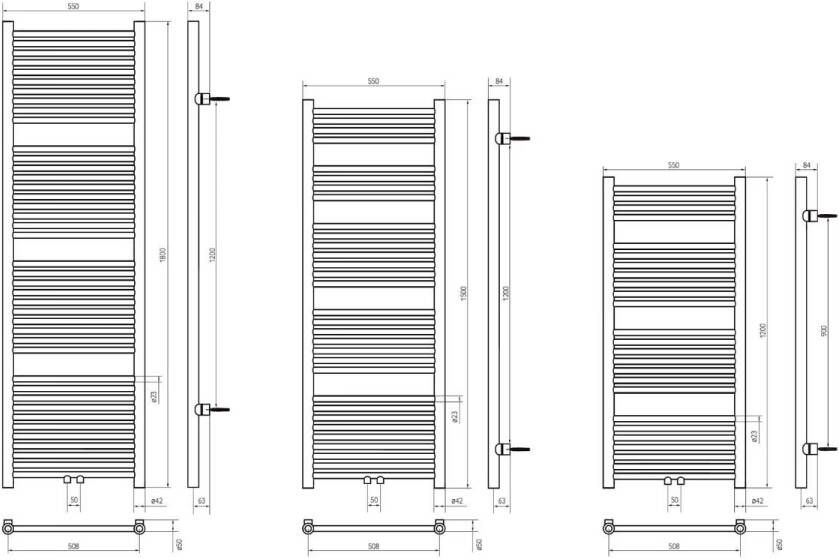 Thermrad Handdoekradiator Tone | 120x55 cm | CV radiator | Onder | 580 Watt | Mat zwart