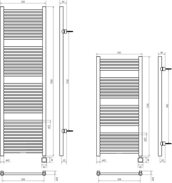 Thermrad Handdoekradiator Tone-e | 120x55 cm | Elektrisch | 600 Watt | Mat zwart