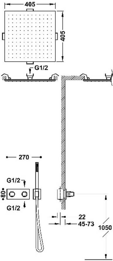 Tres Regendouche set B-System | Inbouw | Thermostaatkraan | 2-weg | Rechthoekig | 24k Goud mat