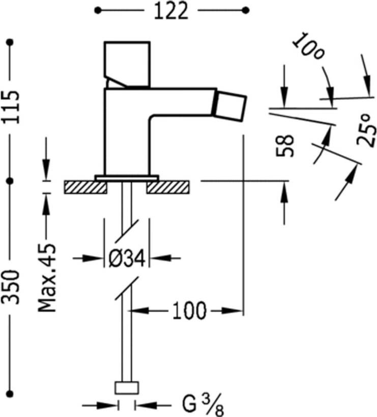 Tres Bidetkraan Cuadro | Opbouw | Mengkraan | 1-knop | Vierkant | Zwart chroom