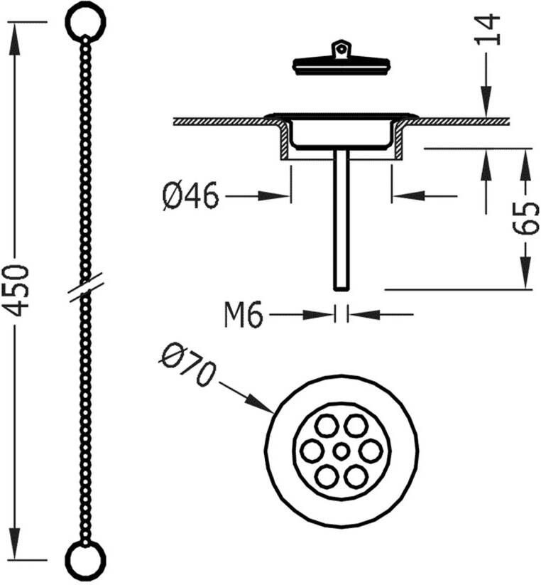 Tres Afvoerplug Clasic | Vaste waste (wel afluitbaar) | Messing | Rond | Messing mat