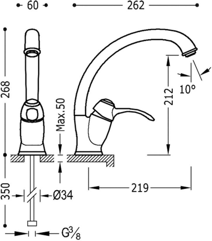 Tres Keukenkraan Clasic | Opbouw | 360° Draaibaar | Mengkraan | 1-hendel | Rond | Chroom