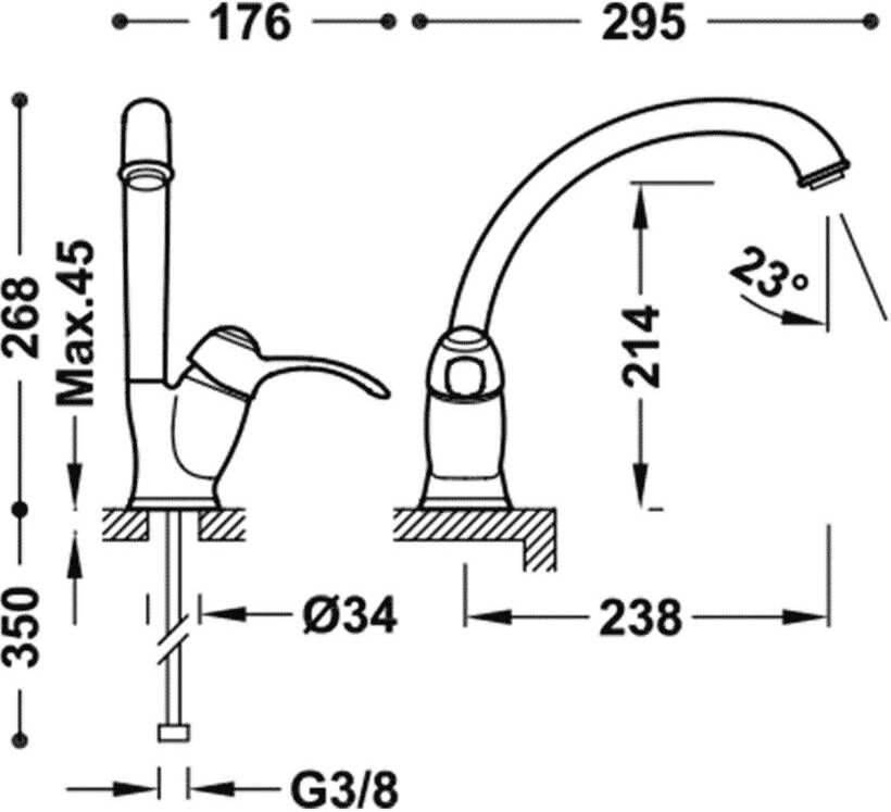 Tres Keukenkraan Clasic | Opbouw | 360Â° Draaibaar | Mengkraan | 1-hendel | Rond | Messing mat