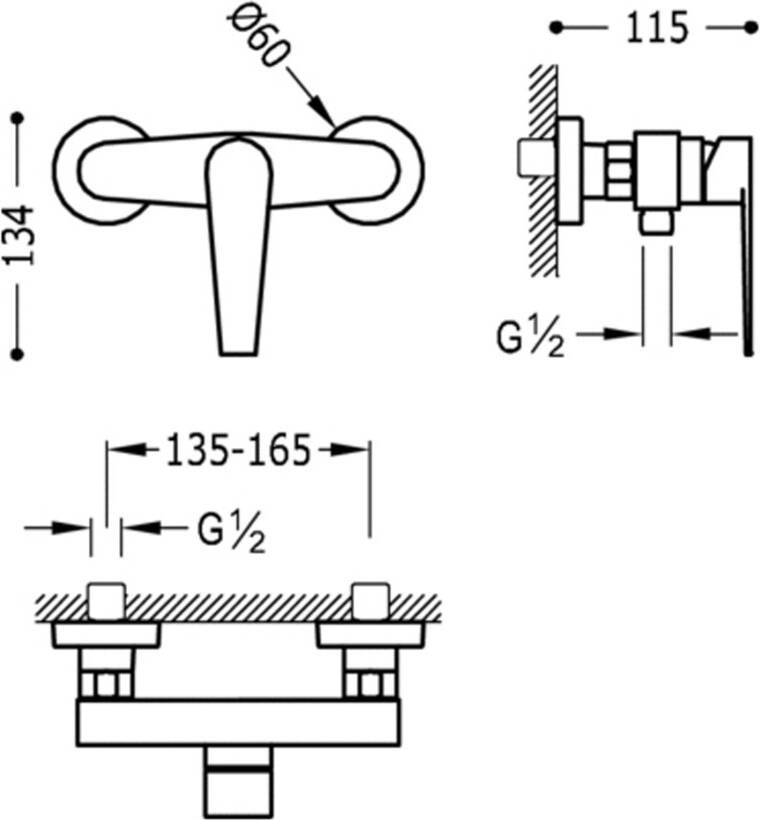 Tres Douchekraan Class | Opbouw | Mengkraan | 1-weg | hoh 15 cm | 1-hendel | Rond | Chroom