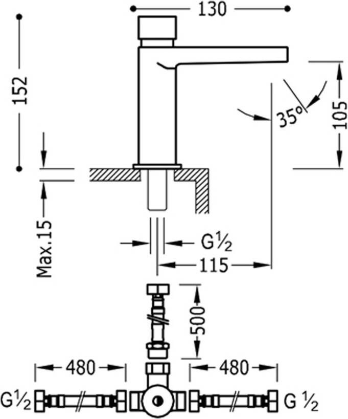 Tres Wastafelkraan Class | Opbouw | Mengkraan | Standaard model | 1-knop | Rond | Chroom