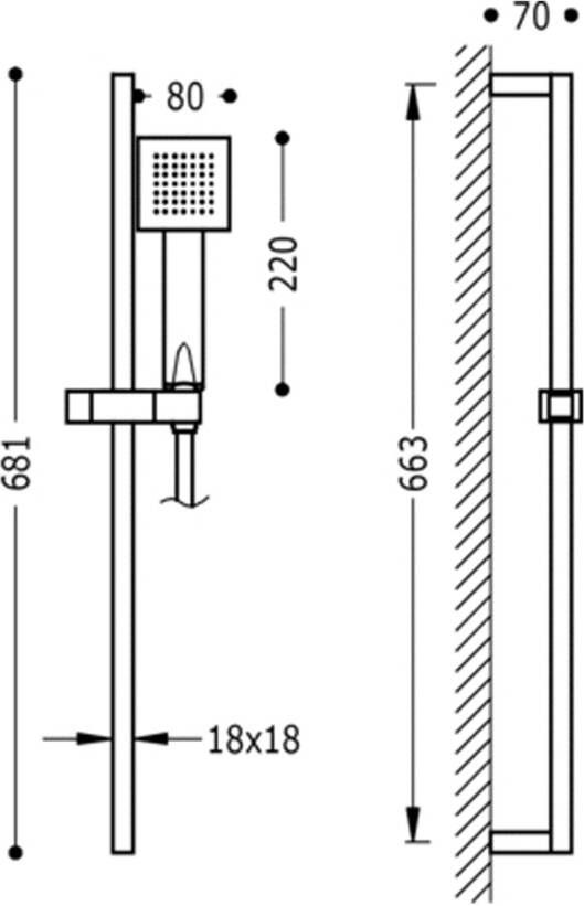 Tres Cuadro glijstang set 66 cm vierkant chroom