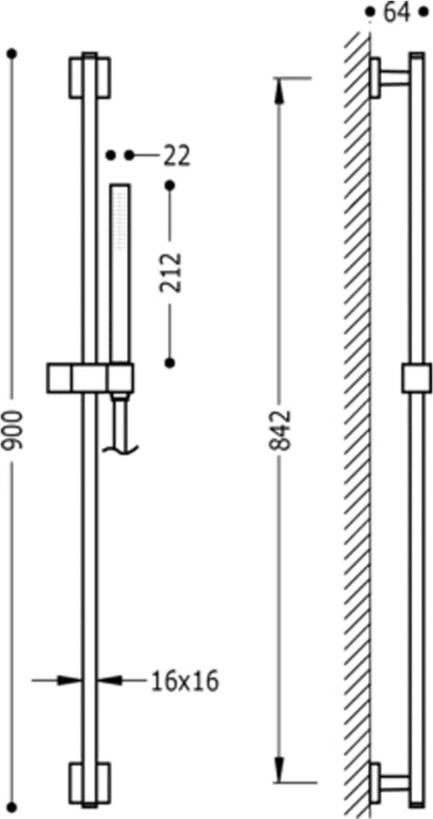 Tres Cuadro glijstang set 84 cm vierkant chroom