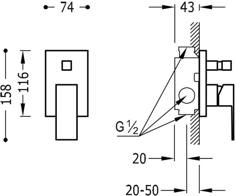 Tres Regendouche set Cuadro | Inbouw | Mengkraan | 2-weg | Vierkant | Wit mat