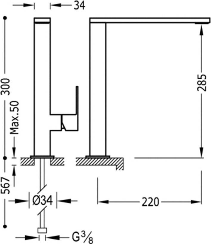 Tres Wastafelkraan Cuadro | Opbouw | Draaibare uitloop | Mengkraan | Hoog model | 1-hendel | Vierkant | Zwart mat