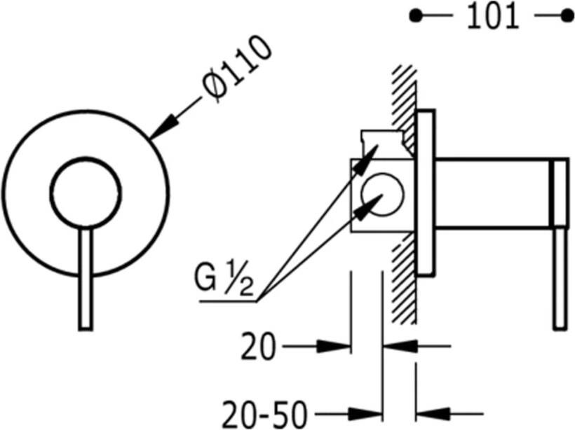 Tres Douchekraan MonoTerm | Inbouw | Mengkraan | Excl.Inbouwdeel | 1-weg | Rond | Chroom