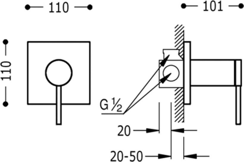 Tres Douchekraan MonoTerm | Inbouw | Mengkraan | Excl.Inbouwdeel | 1-weg | Vierkant | Chroom