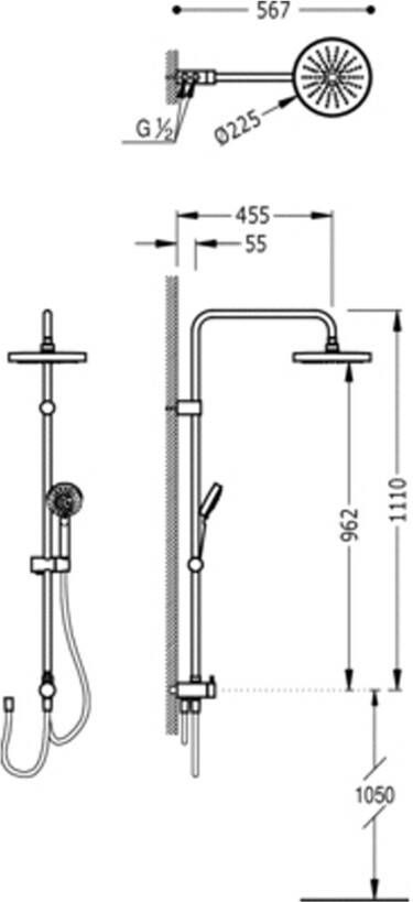 Tres ECO glijstang set met regendouche 96 cm rond chroom