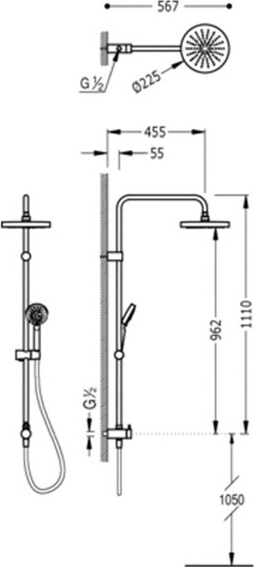 Tres ECO glijstang set met regendouche 96 cm rond chroom