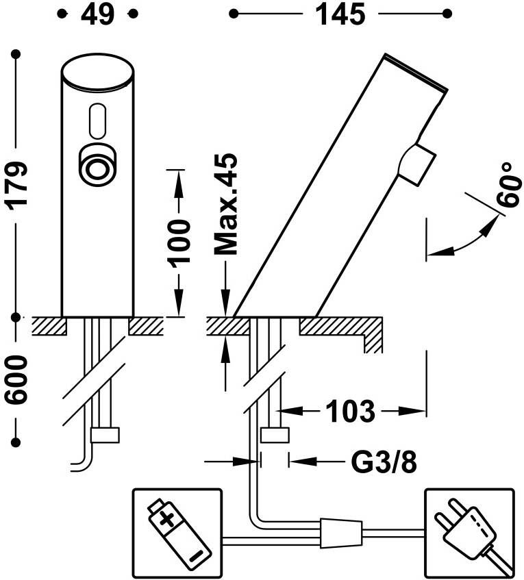 Tres Wastafelkraan Electronic | Opbouw | Koudwater kraan | Standaard model | Infrarood sensor | Rond | Chroom