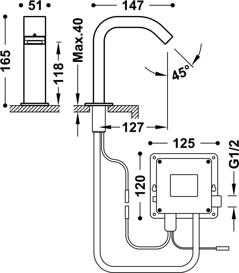 Tres Wastafelkraan Electronic | Opbouw | Koudwater kraan | Standaard model | Infrarood sensor | Rond | Chroom