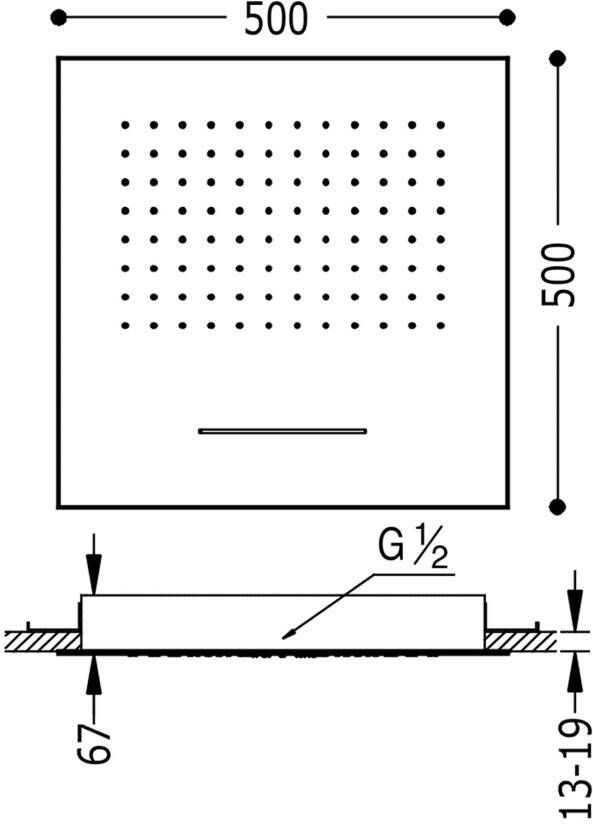 Tres Hoofddouche Loft | 50x50 cm | Met waterval | Vierkant | Zwart mat
