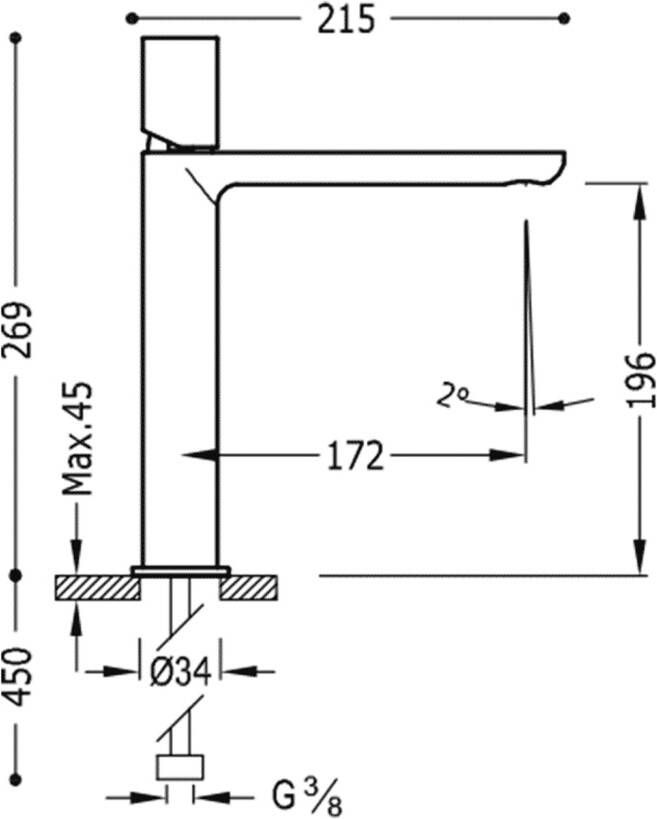 Tres Wastafelkraan Loft | Opbouw | Mengkraan | Hoog model | 1-knop | Rond | 24k Goud glans