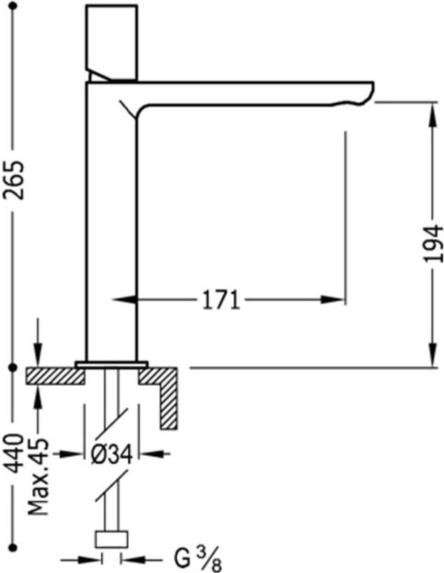 Tres Wastafelkraan Max | Opbouw | Mengkraan | Hoog model | 1-knop | Rond | Chroom