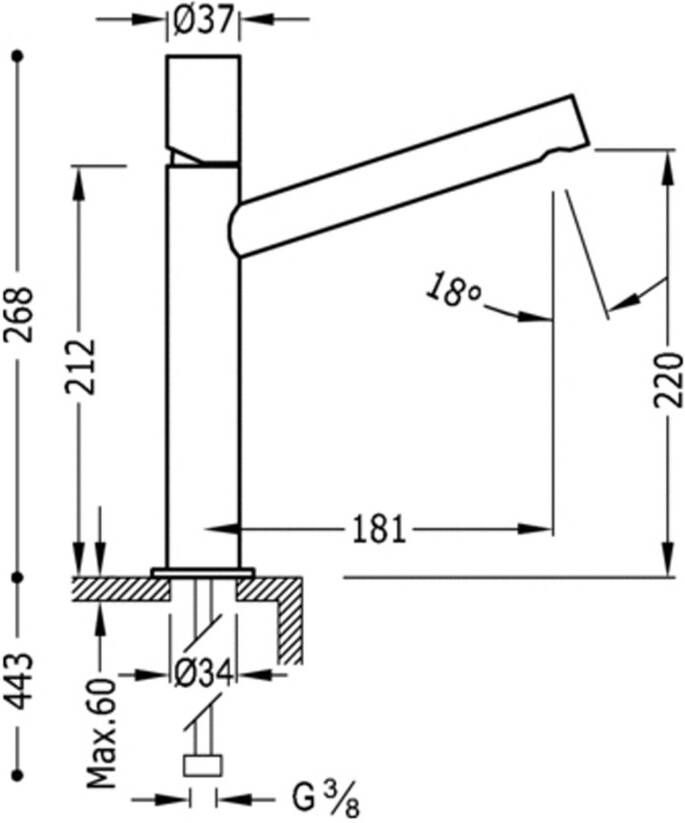 Tres Wastafelkraan Max | Opbouw | Mengkraan | Hoog model | 1-knop | Rond | Chroom