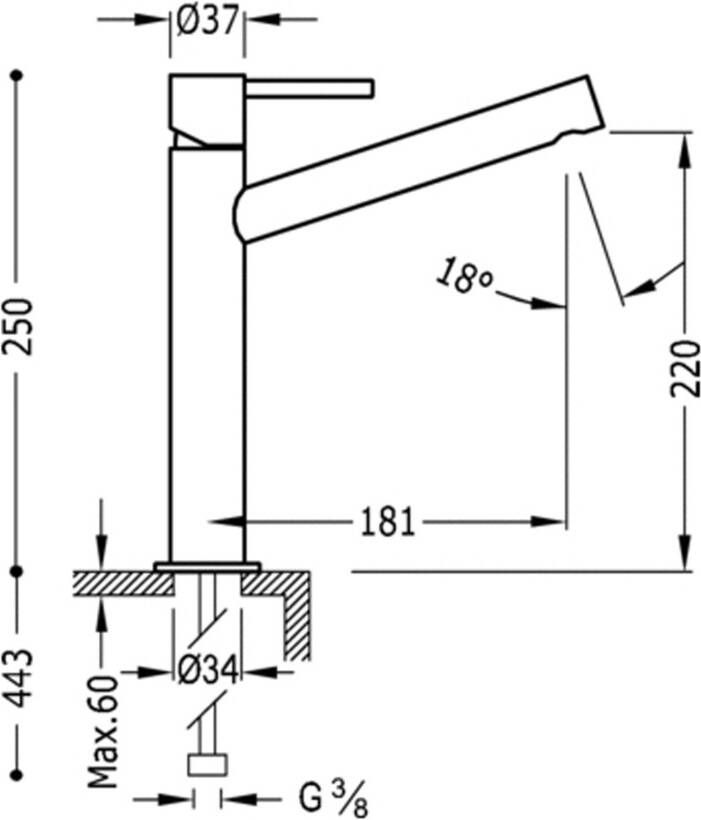 Tres Wastafelkraan Max | Opbouw | Mengkraan | Hoog model | 1-hendel | Rond | Chroom