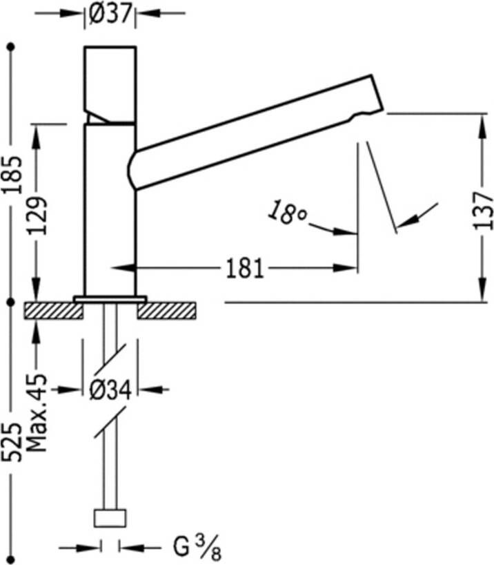 Tres Wastafelkraan Max | Opbouw | Mengkraan | Standaard model | 1-knop | Rond | Chroom