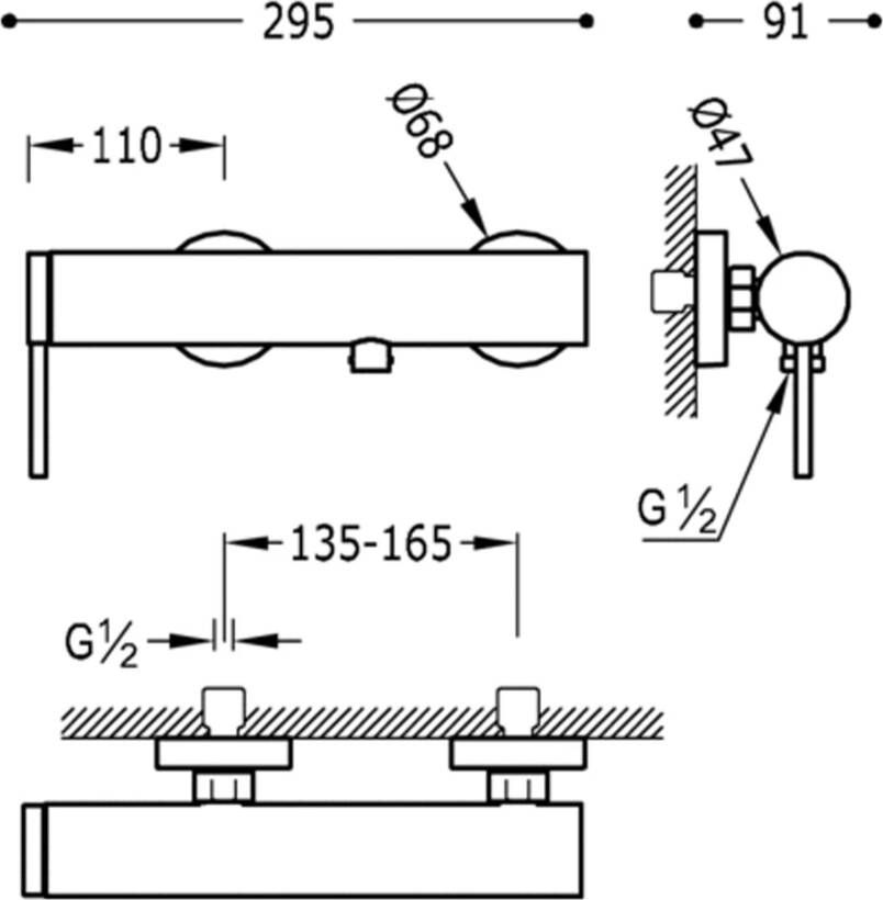 Tres MonoTerm douche mengkraan met handdouche 15 cm opbouw rond chroom