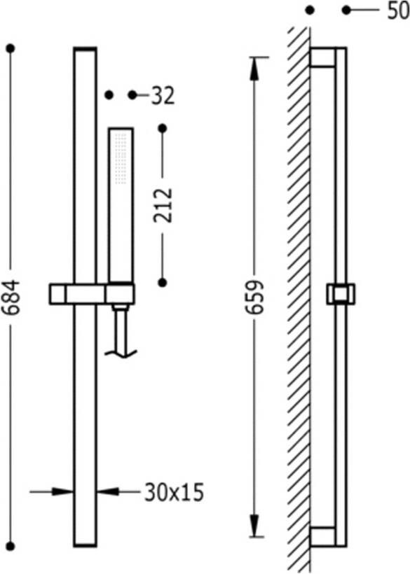 Tres Project glijstang set 66 cm vierkant chroom