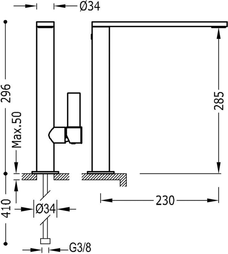 Tres Wastafelkraan Project | Opbouw | Draaibare uitloop | Mengkraan | Hoog model | 1-hendel | Rond | Black metal