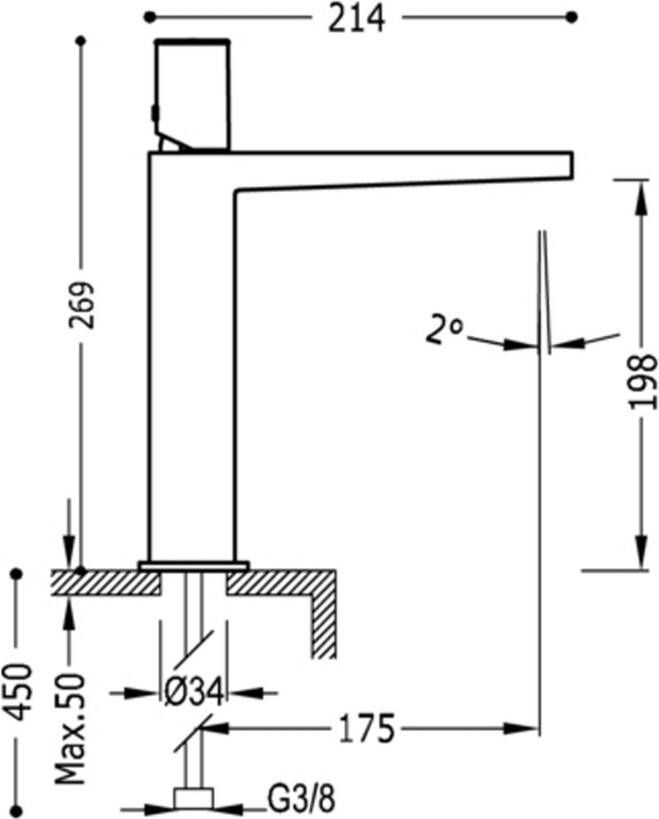 Tres Wastafelkraan Project | Opbouw | Mengkraan | Hoog model | 1-knop | Rond | Chroom