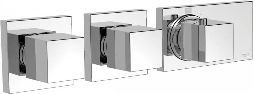 Tres Regendouche set Block System | Inbouw | Thermostaatkraan | 3-weg | Vierkant | Chroom