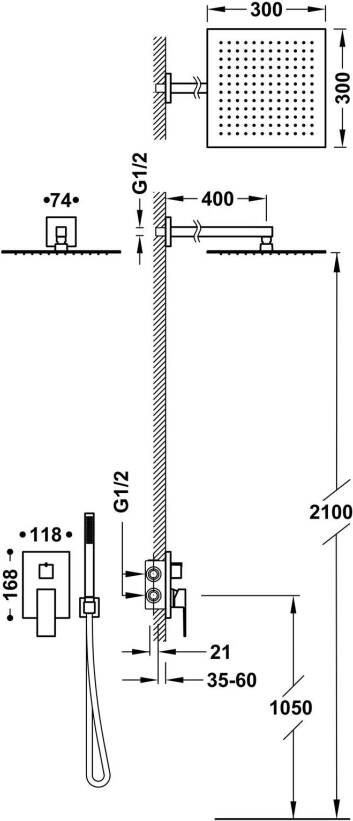 Tres Regendouche set Cuadro | Inbouw | Mengkraan | 2-weg | Vierkant | Zwart mat