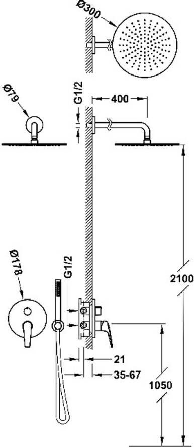 Tres Regendouche set Fuji | Inbouw | Mengkraan | 2-weg || Zwart mat