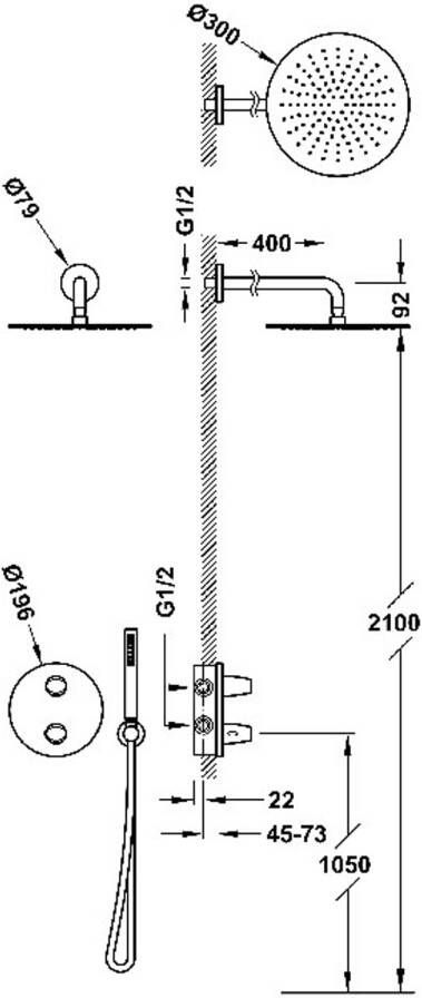 Tres Regendouche set Fuji | Inbouw | Thermostaatkraan | 2-weg || Chroom