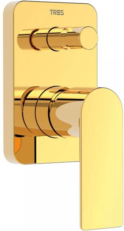 Tres Regendouche set Loft | Inbouw | Mengkraan | 2-weg | Vierkant | 24k Goud glans